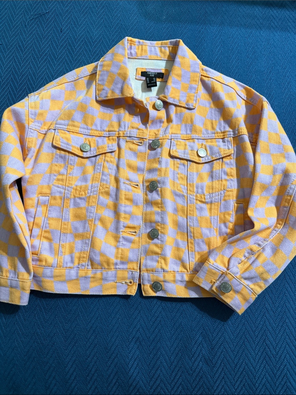 Checkerboard Cotton Trucker Jacket - orange & Lavender